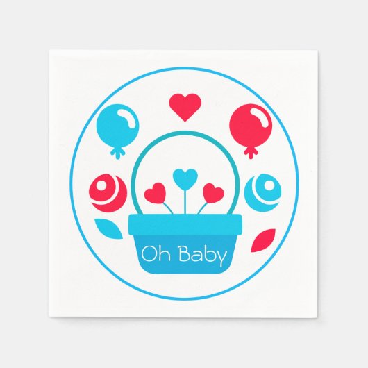 ハート、バルーン、ハートバスケット スタンダードカクテルナプキン (正面)