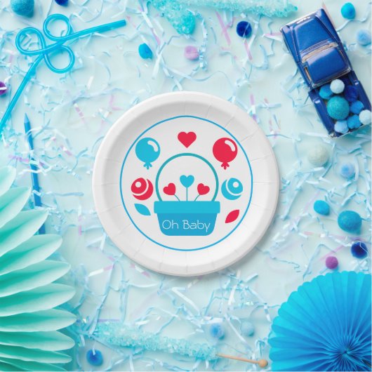 ハート、バルーン、ハートバスケット ペーパープレート (パーティー)