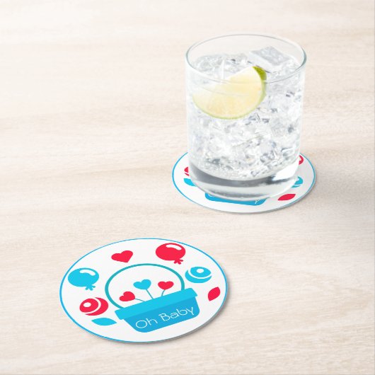 ハート、バルーン、ハートバスケット ラウンドペーパーコースター (インサイチュ)