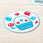 ハート、バルーン、ハートバスケット ラウンドペーパーコースター (アングル)