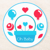 ハート、バルーン、ハートバスケット ラウンドペーパーコースター (正面)