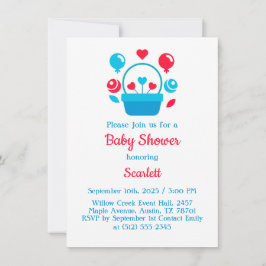 ハート、バルーン、ハートバスケット 招待状