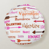 ハート、バレンタインとロマンスとキューピッド矢印 ラウンドクッション (裏面)