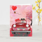 ハート バレンタインデー ゴールデンレトリバーの犬の車 カード (黄色い花)