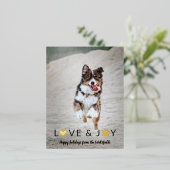 ハート・パウ・ラブ&ジョイ ペット写真 ハッピーホリデー 箔シーズンポストカード (立ち正面)