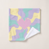 ハート – パステルピンク、黄、紫、緑 バスタオルセット (ウォッシュタオル)