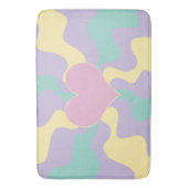 ハート – パステルピンク、黄、紫、緑 バスマット (正面縦)