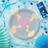 ハート – パステルピンク、黄、紫、緑 ペーパープレート (パーティー)