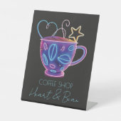 ハート&ビーンネオンコーヒーカップサイン 台座サイン (正面)