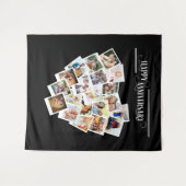 ハート フォト コラージュ ハッピーアニバーサリー ブラック タペストリー (正面(横))