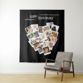 ハート フォト コラージュ ハッピーアニバーサリー ブラック タペストリー (インサイチュ)