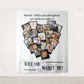 ハート フォト コラージュ ラブ ユー マリー ミー バックドロップ タペストリー (正面)