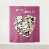 ハート フォト コラージュ 私と結婚してくれますか ピンク タペストリー (正面)
