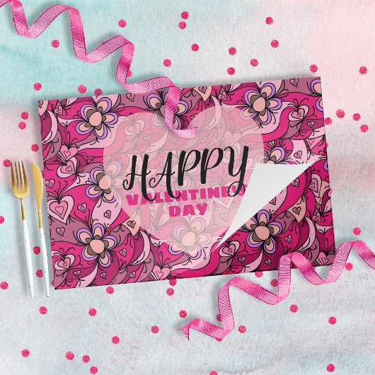 ハート&フラワーバレンタインデー紙ランチョンマット ペーパーパッド