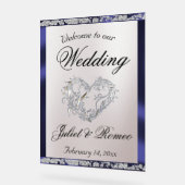 ハート、ブルーリボン&スパークルウェルカム アクリルサイン (傾斜)