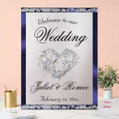 ハート、ブルーリボン&スパークルウェルカム アクリルサイン (ウェディング)