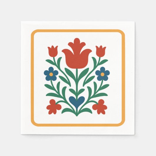 ハート&ペタルフローラフォークアートパーティー スタンダードカクテルナプキン (正面)