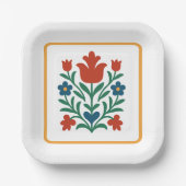 ハート&ペタルフローラフォークアートパーティー ペーパープレート (正面)