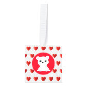 ハート、ホッキョクグマ、白い書道 キューブオーナメント (正面)