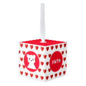 ハート、ホッキョクグマ、白い書道 キューブオーナメント (裏面アングル)