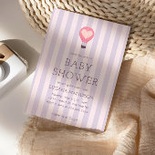 ハート ホットエアバルーン パステルパープル ベビーシャワー 招待状