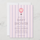 ハート ホットエアバルーン パステルパープル ベビーシャワー 招待状 (正面)