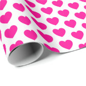 ハート、ホットピンクオンホワイトラッピング紙 ラッピングペーパー (ロールコーナー)