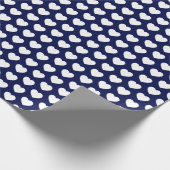 ハート、ホワイトオンネイビーブルーラッピング紙 ラッピングペーパー (角)