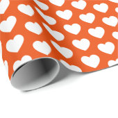 ハート、ホワイトオンブライトオレンジラッピング紙 ラッピングペーパー (ロールコーナー)