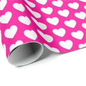 ハート、ホワイトオンホットピンクのラッピング紙 ラッピングペーパー (ロールコーナー)