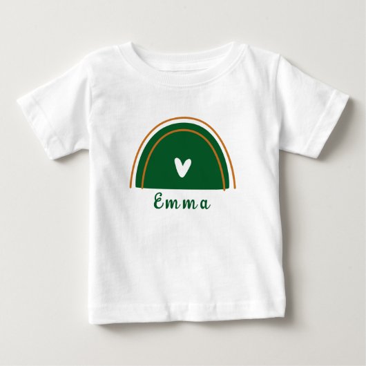 ハート ボヘミアングリーン レインボー 名前入り ベビーTシャツ (正面)