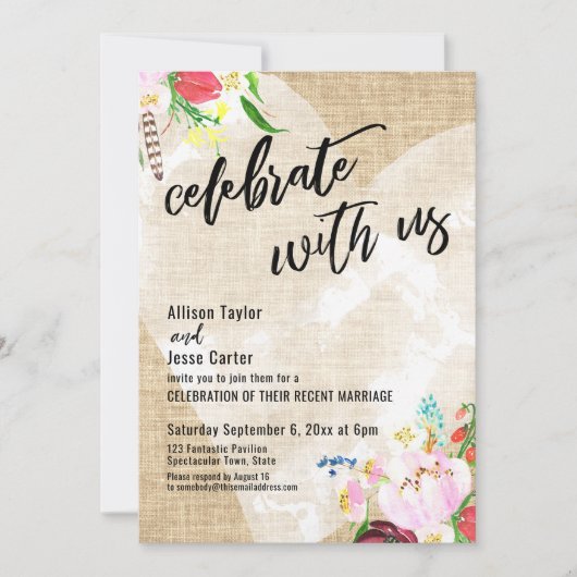 ハート ボホ フラワージュート Celebrate with Us パーティー 招待状 (正面)