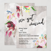 ハート ボホ フラワー ラスティック ウッド ウェディング パーティ 招待状 (正面/裏面)