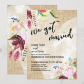 ハート ボーホー フラワーズ バルーン 結婚式の招待状 招待状 (正面/裏面)