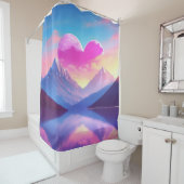ハート&マウンテンサンセットランドスケープアート シャワーカーテン (インサイチュ)