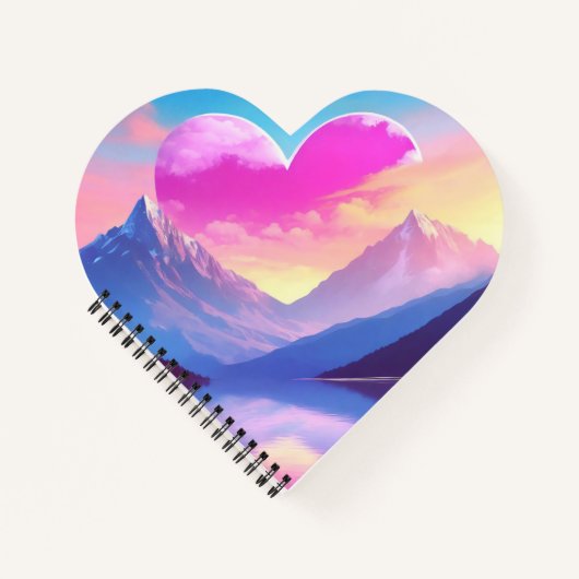 ハート&マウンテンサンセットランドスケープアート ノートブック (正面)