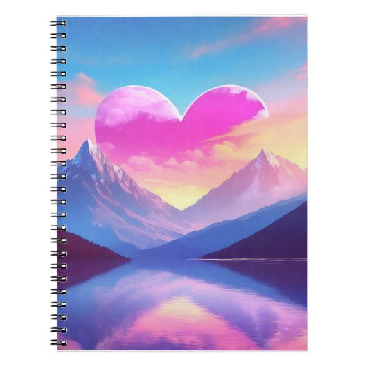 ハート&マウンテンサンセットランドスケープアート ノートブック (正面)