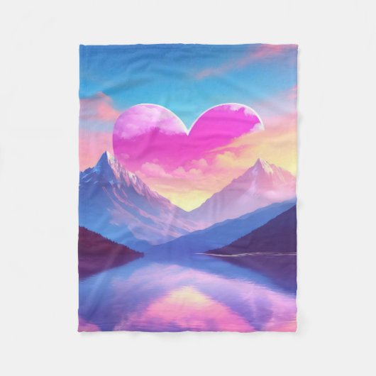 ハート&マウンテンサンセットランドスケープアート フリースブランケット (正面)