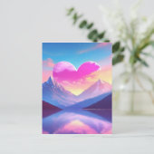 ハート&マウンテンサンセットランドスケープアート ポストカード (スタンド正面)