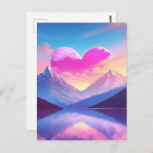 ハート&マウンテンサンセットランドスケープアート ポストカード (正面/裏面)