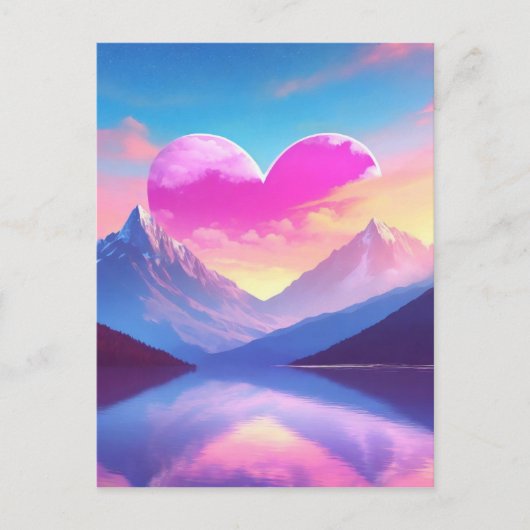 ハート&マウンテンサンセットランドスケープアート ポストカード (正面)