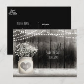 ハート メイソンジャー & ベイビーズブレス ラスティック セーブデート 案内ポストカード (正面/裏面)