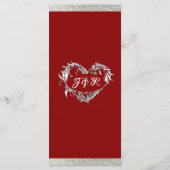 ハート&モノグラム – クリムゾン/シルバー結婚ズ メニュー (裏面)