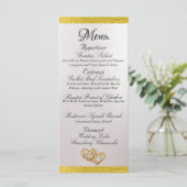 ハート&モノグラム – ホワイトパール/金ゴールド結婚ズ メニュー (スタンド正面)