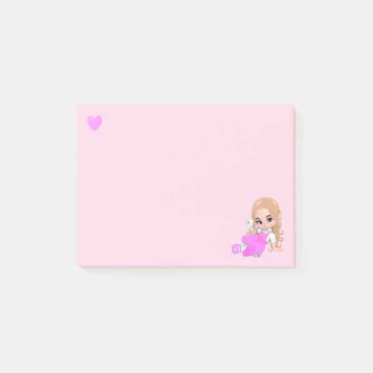 ハート&ライトピンクのデイジーと可愛い妖精 ポストイット (正面)