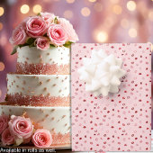 ハート - ライトピンクオンブルに赤 ラッピングペーパーシート