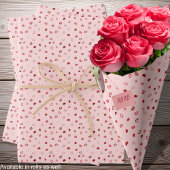 ハート - ライトピンクオンブルに赤 ラッピングペーパーシート