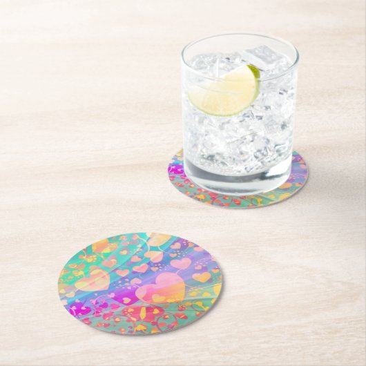 ハート ラブ パターン パステル デザイン ラウンドペーパーコースター (インサイチュ)