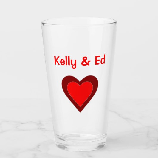 ハート ラブ 赤 ウェディング カップル 4Kelly & Ed (名前) タンブラーグラス (正面)