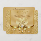 ハート, リング 50周年 結婚記念日 出席確認カード 出欠カード (正面/裏面)